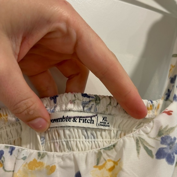 Abercrombie & Fitch Faux Silk White Floral Tie Strap Mini Dress Ruffle Summer XL - Picture 8 of 13